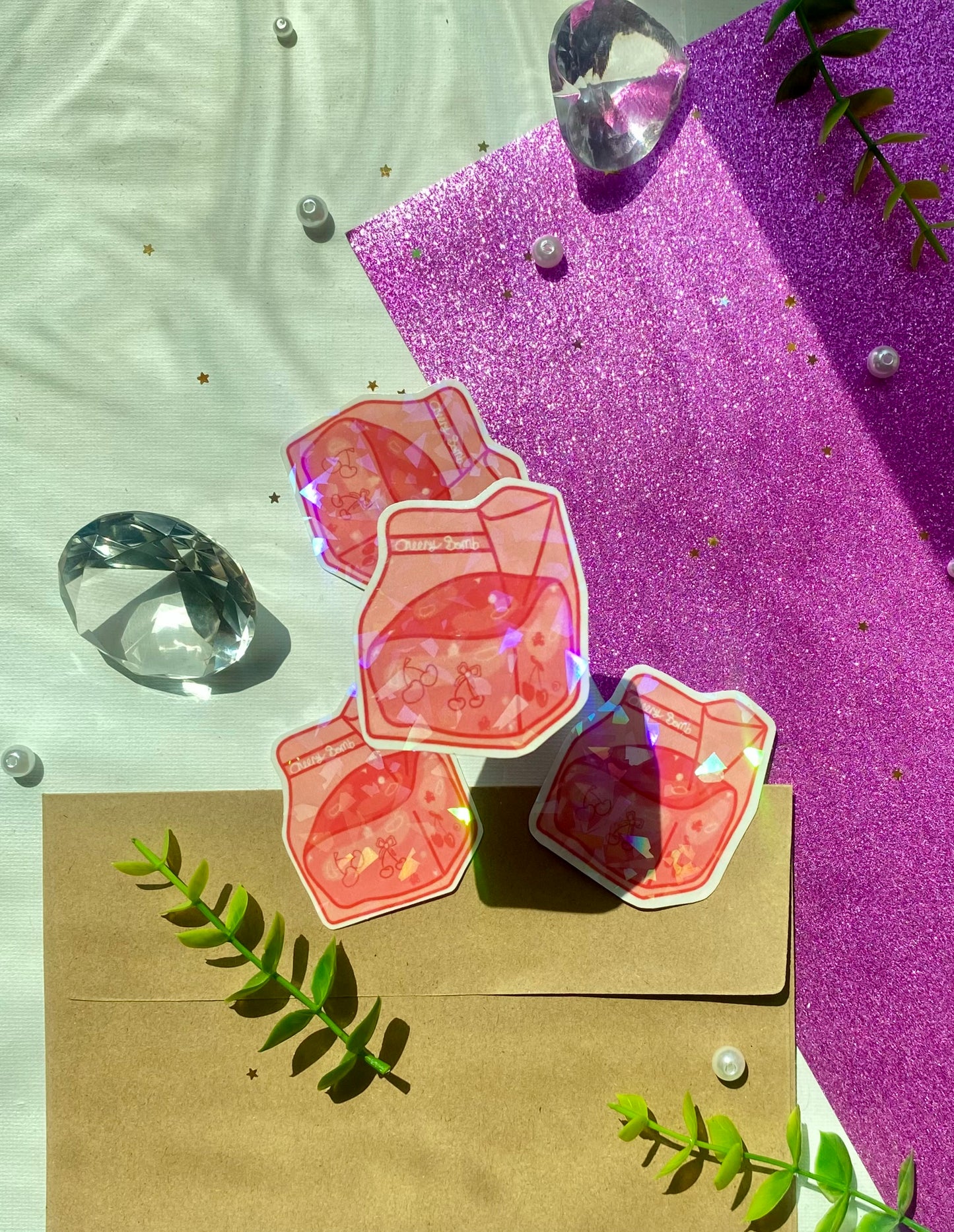 Holographic Cherry Juice Sticker