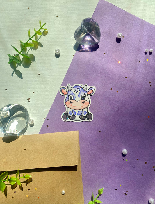 Holographic Purple Baby Cow Sticker