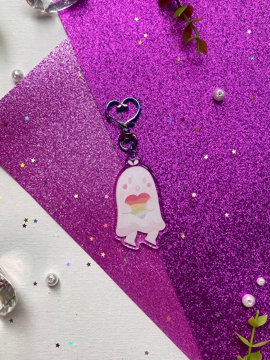 Glitter Rainbow Ghost Acrylic Keychain