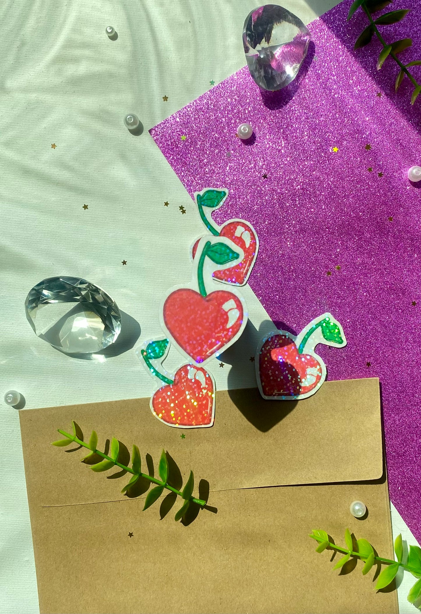 Holographic Cherry Heart Sticker