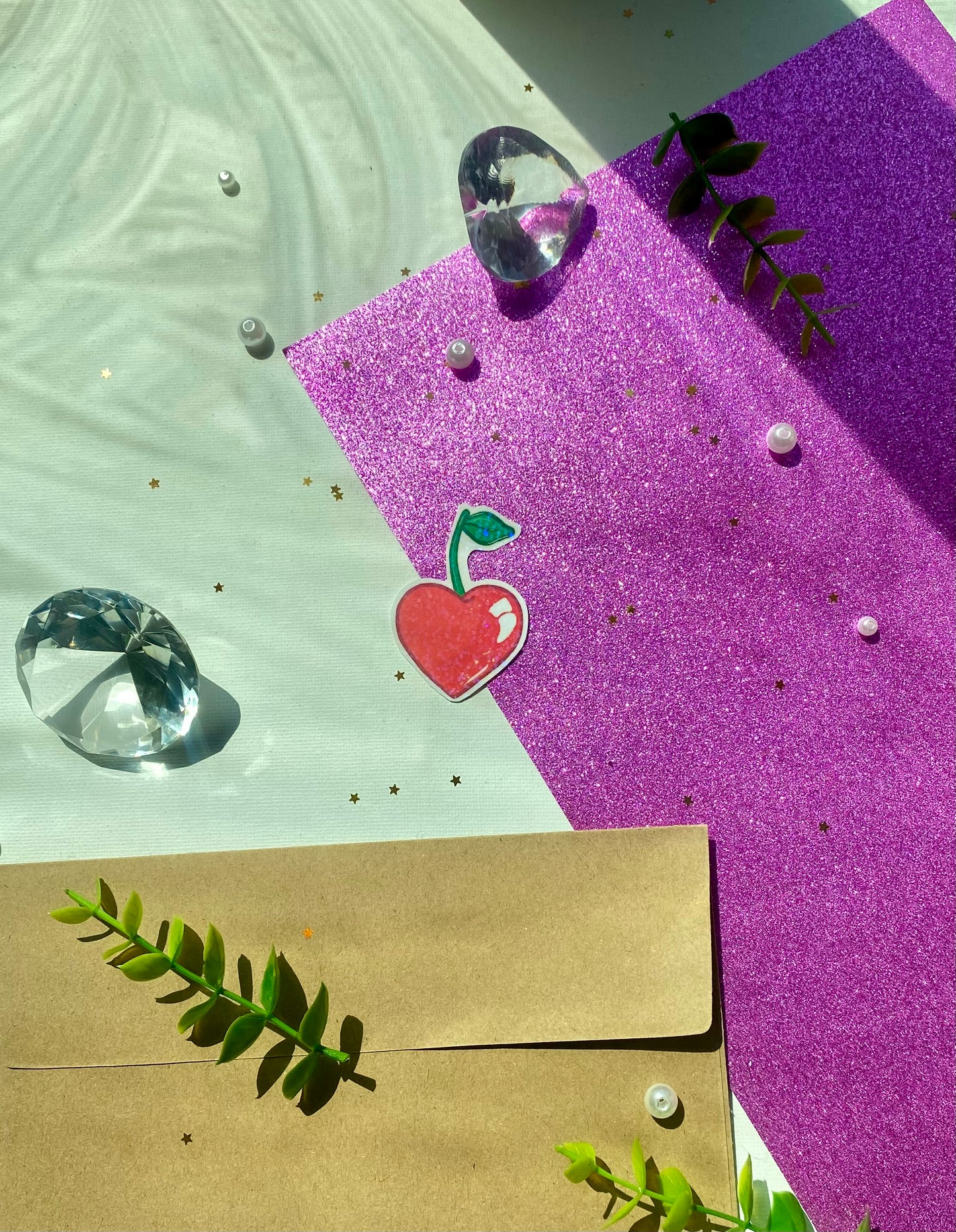 Holographic Cherry Heart Sticker