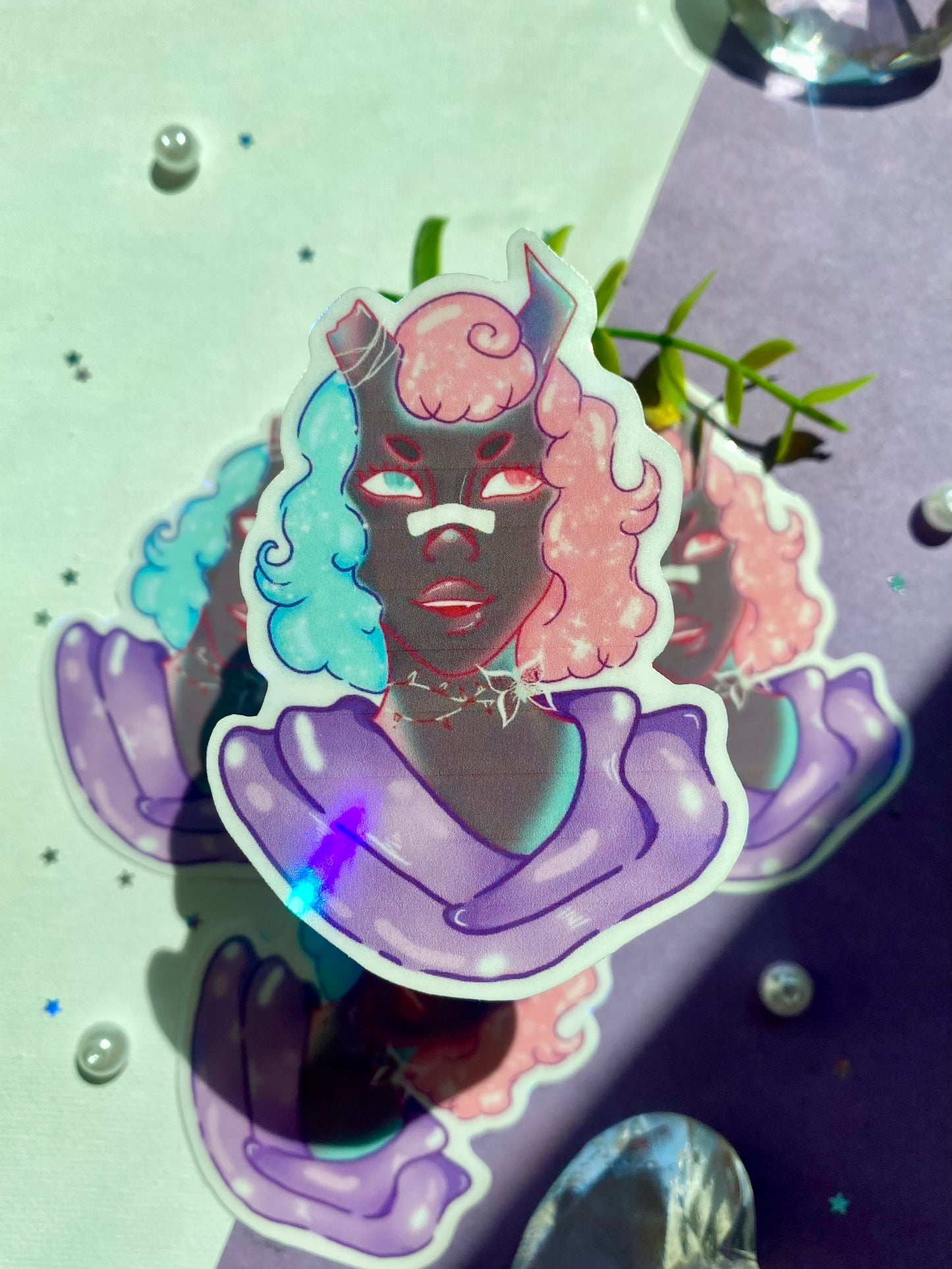 Holographic Cotton Candy Demon Sticker