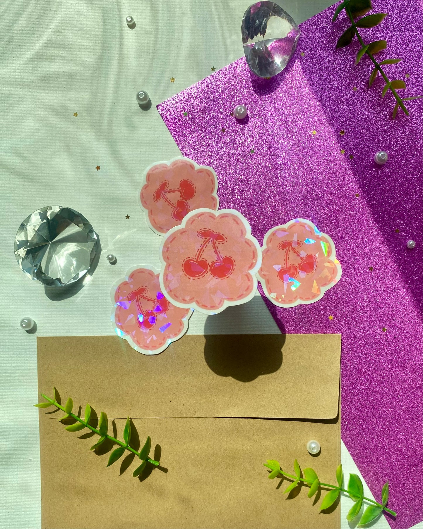 Holographic Cherry Stitch Sticker