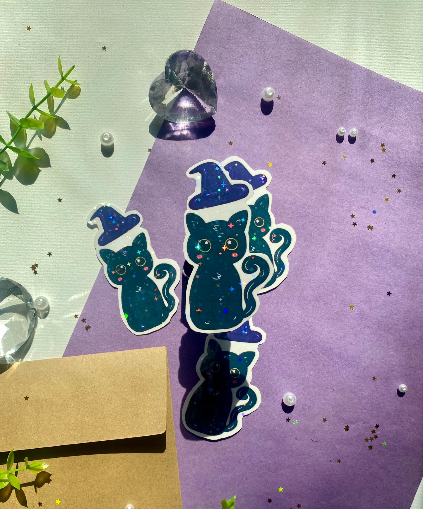 Holographic Witch Cat Sticker