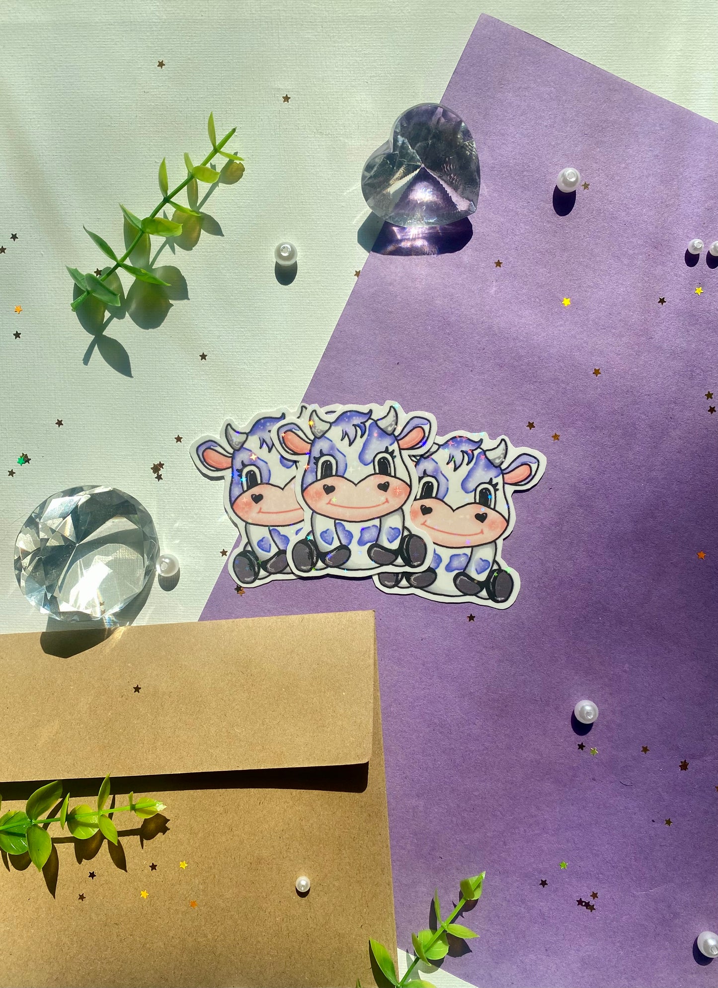 Holographic Purple Baby Cow Sticker