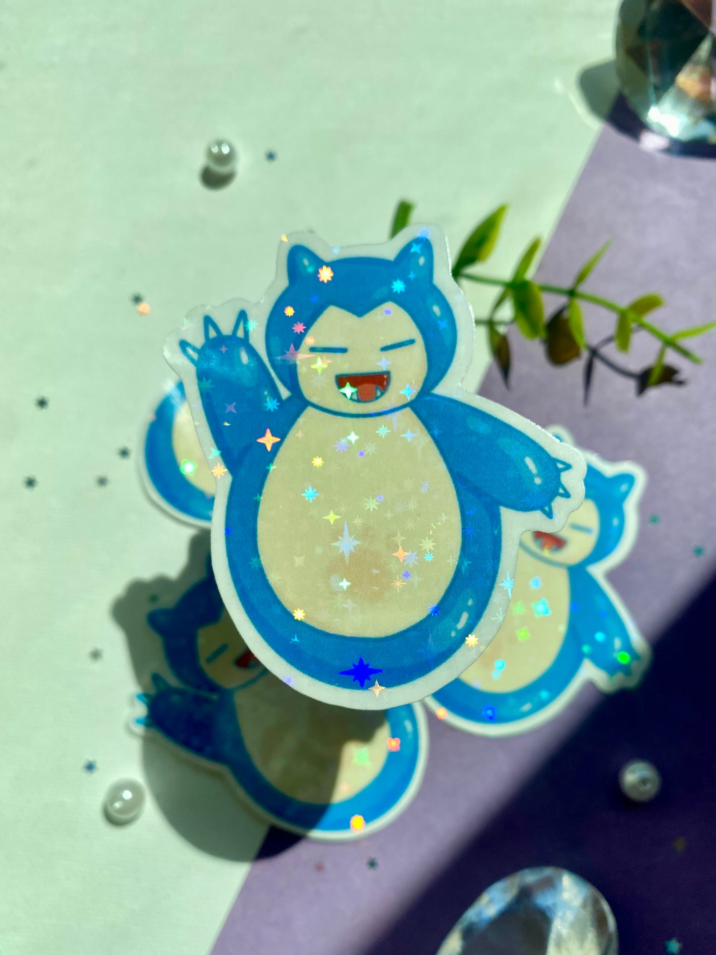 Cute Holographic Snorlax Sticker